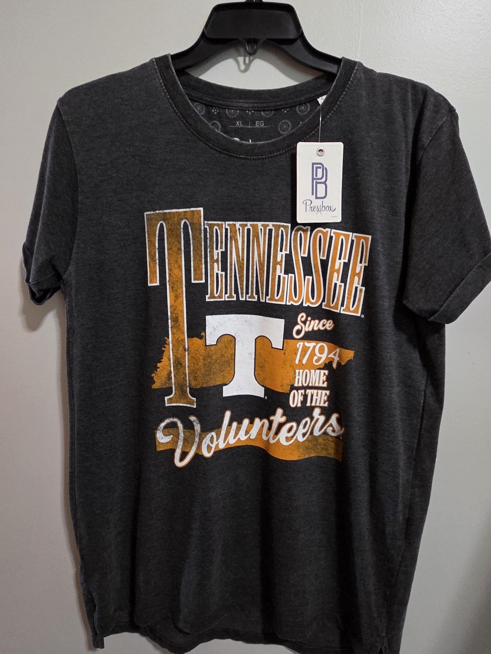 Pressbox Charcoal Tennessee Volunteers Graphic Tee with Orange Accents
